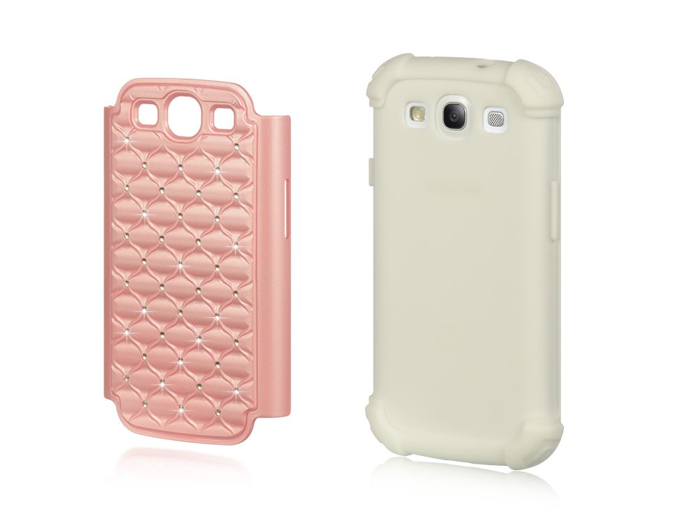 Samsung Galaxy S3 i9300 Dual Layer Studded Rhinestone Hybrid Case Pink