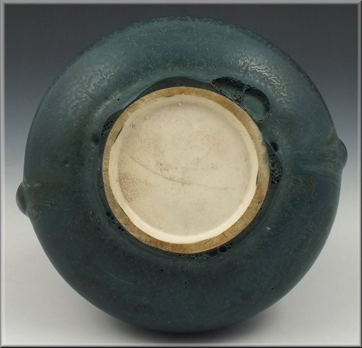 Beautiful Hampshire Art Pottery Handled Vase w Matte Blue Glaze