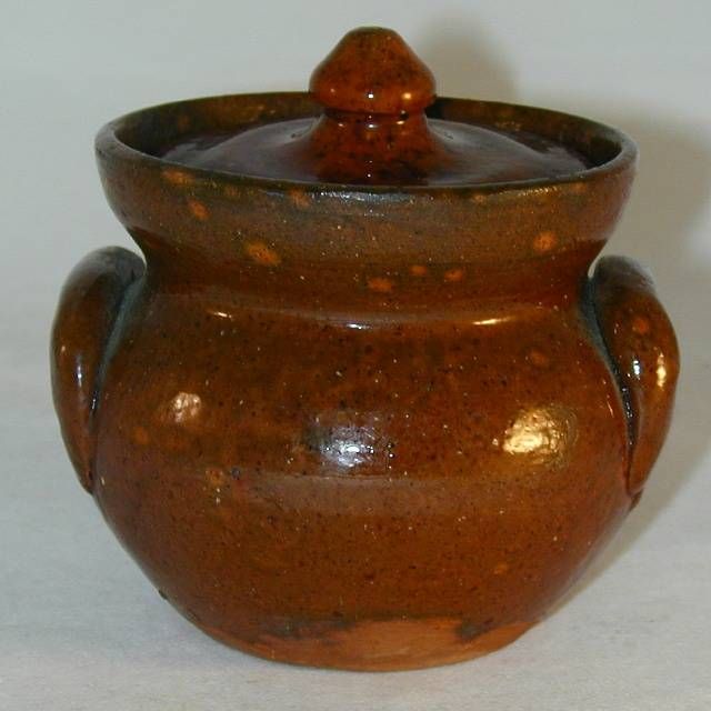 Manganese Glazed Redware Covered Sugar Bowl Jugtown