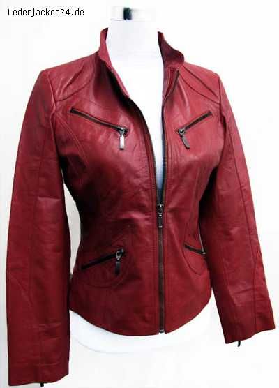 Julia S. Roma   Damen Lederjacke Biker Style weiches Lammnappa rot