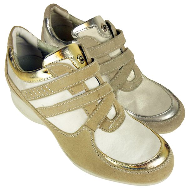 Damen Schuhe Turnschuhe Trainer Keilabsatz Gold Silber Trainingsschuhe