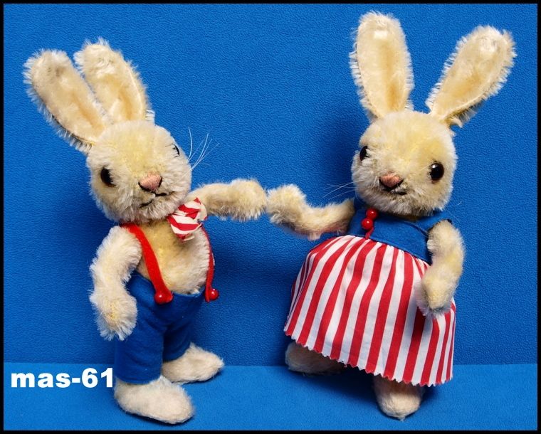 STEIFF PUPPHASEN PAAR YELLO + YELLA HASE RABBIT 8720,70 + 8720,80 1964