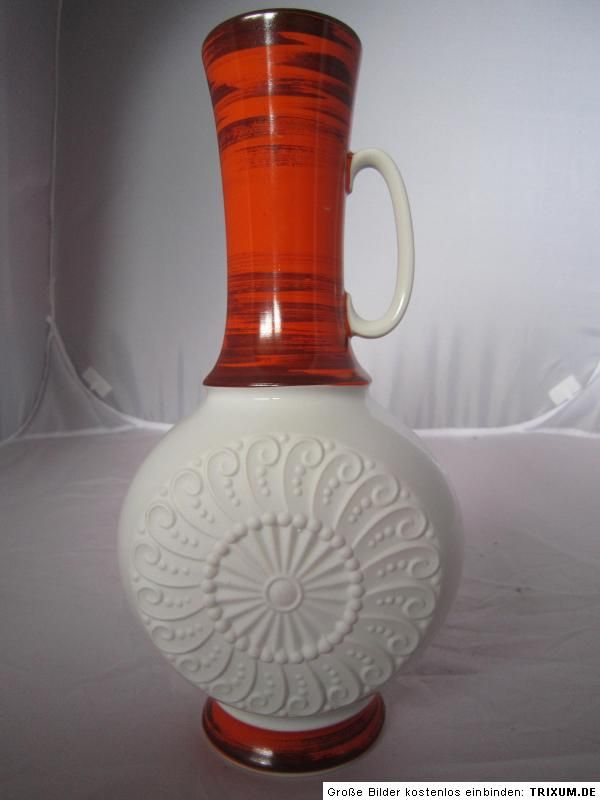 Royal Porzellan Vase Bavaria KPM biscuit Bisquit Pfau orange braun 70