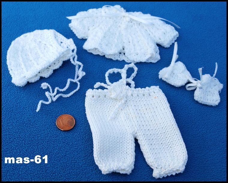 TLG MINI GARNITUR PUPPE PUPPEN BABY PUPPENKLEIDUNG WEISS HANDARBEIT