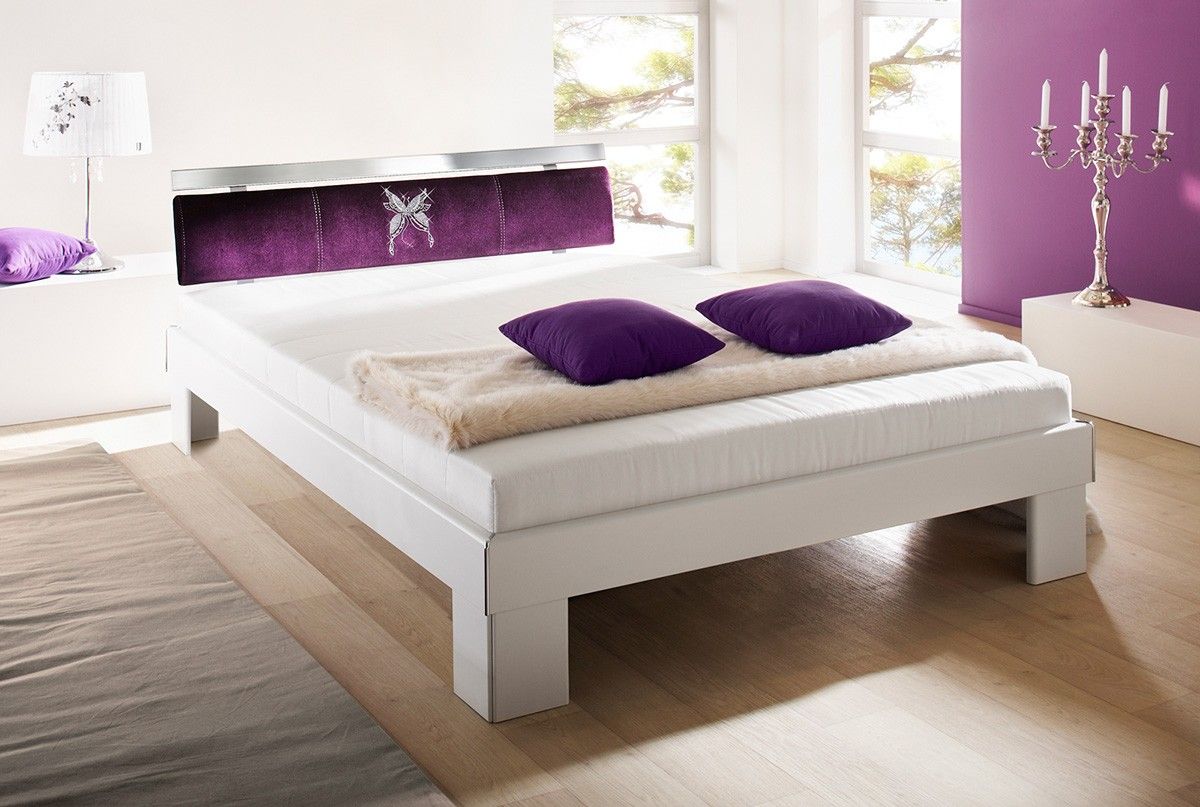 Papillon Futon Bett 140x200 Weiss Stofflehne Butterfly