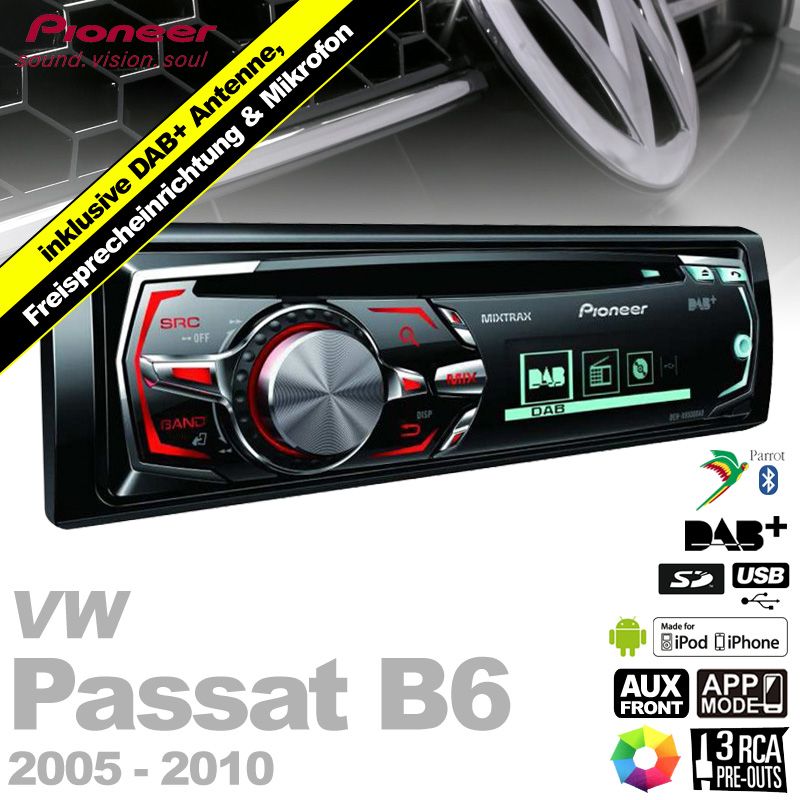 Pioneer iPhone Bluetooth  DAB+ Digitalradio+Adapterkabel für VW