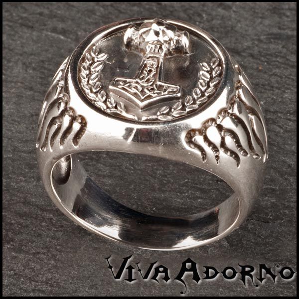 Daumenring Siegel Ring Thorshammer Biker 925 Silber Ring Thor Hammer