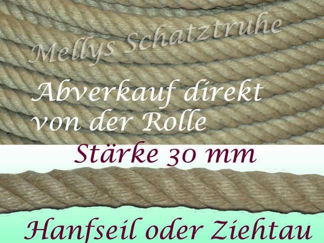 17041# Hanfseil, Naturhanf, Seil Tau 30 mm Ø Meterware