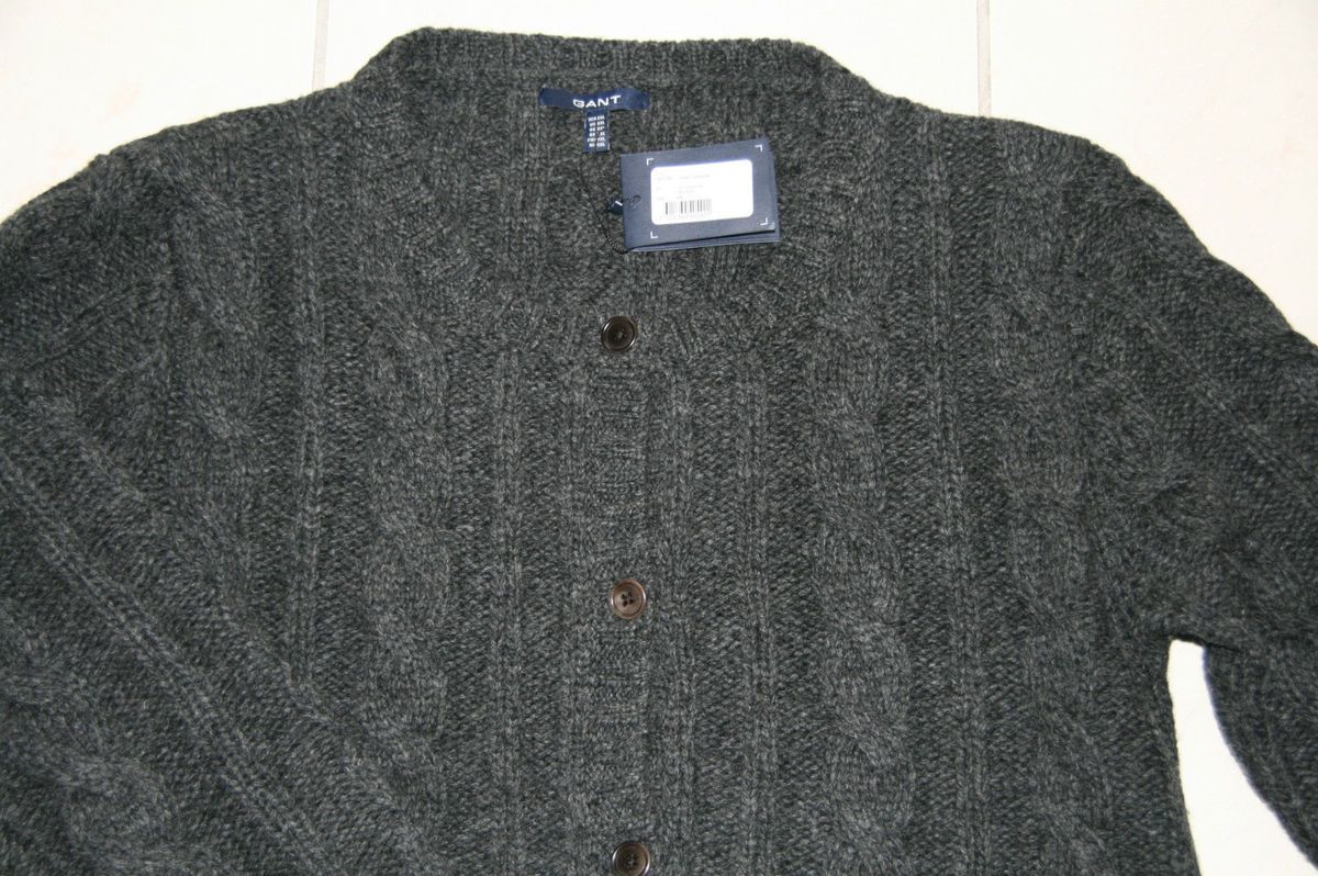 GANT Strickjacke Zopfmuster XXL 44 46 100% Lammwolle anthrazit Neu m