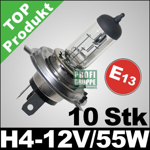 10 Stück   H4 Halogen Glühbirne / Glühlampe (55/60W)