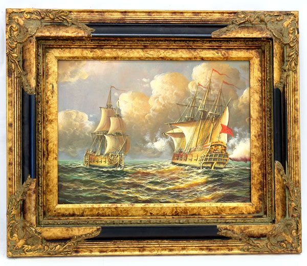 GEMÄLDE SEESCHLACHT MARINE MALEREI 60x50cm SEEBILD KRIEGSFLOTTE