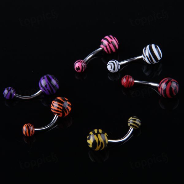 Zebra Stripe Ball Belly Navel Barbell Button Bar Ring