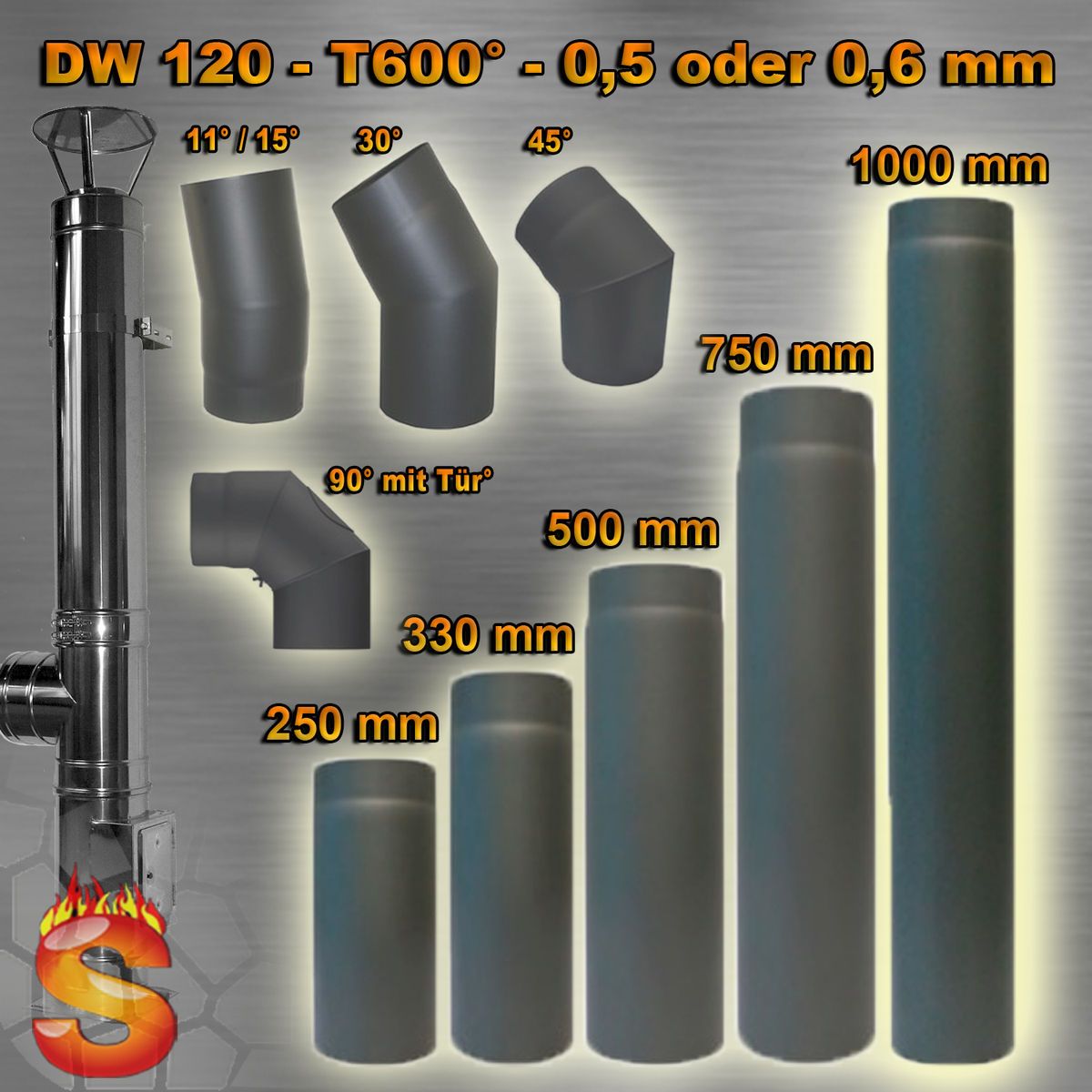 Edelstahlschornstein Edelstahl Schornstein DW 120 Set Rauchrohr