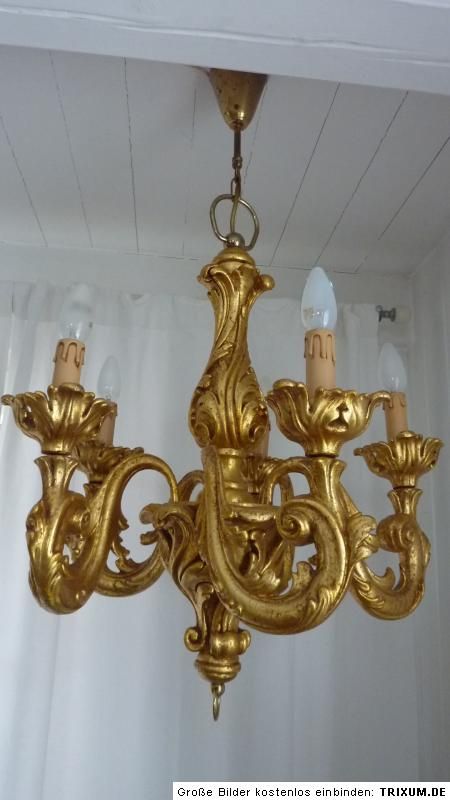 Schöner KRONLEUCHTER BAROCK LÜSTER LAMPE LEUCHTER Gold 5 ARM