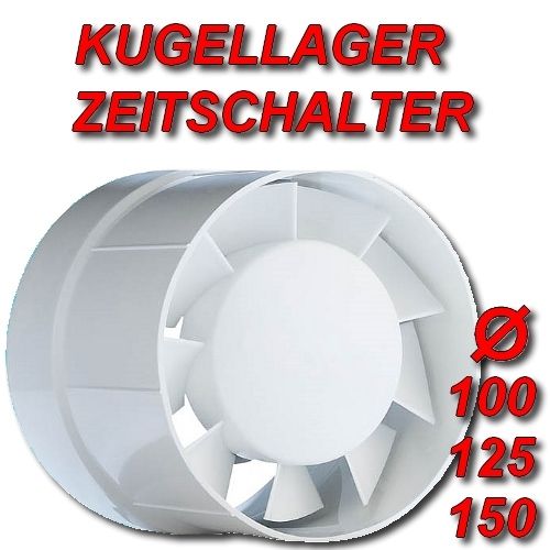 Rohrventilator Ø 100 125 150 Rohrlüfter Kanallüfter Kugellager