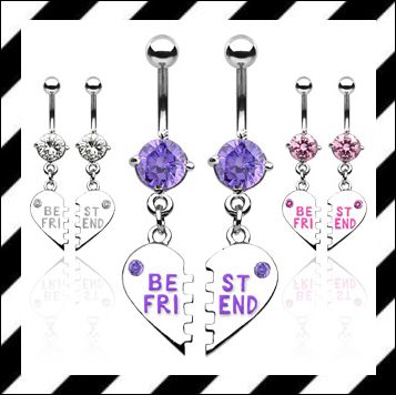 2er SET Bauchnabelpiercing BEST FRIEND HERZ ~weiss~