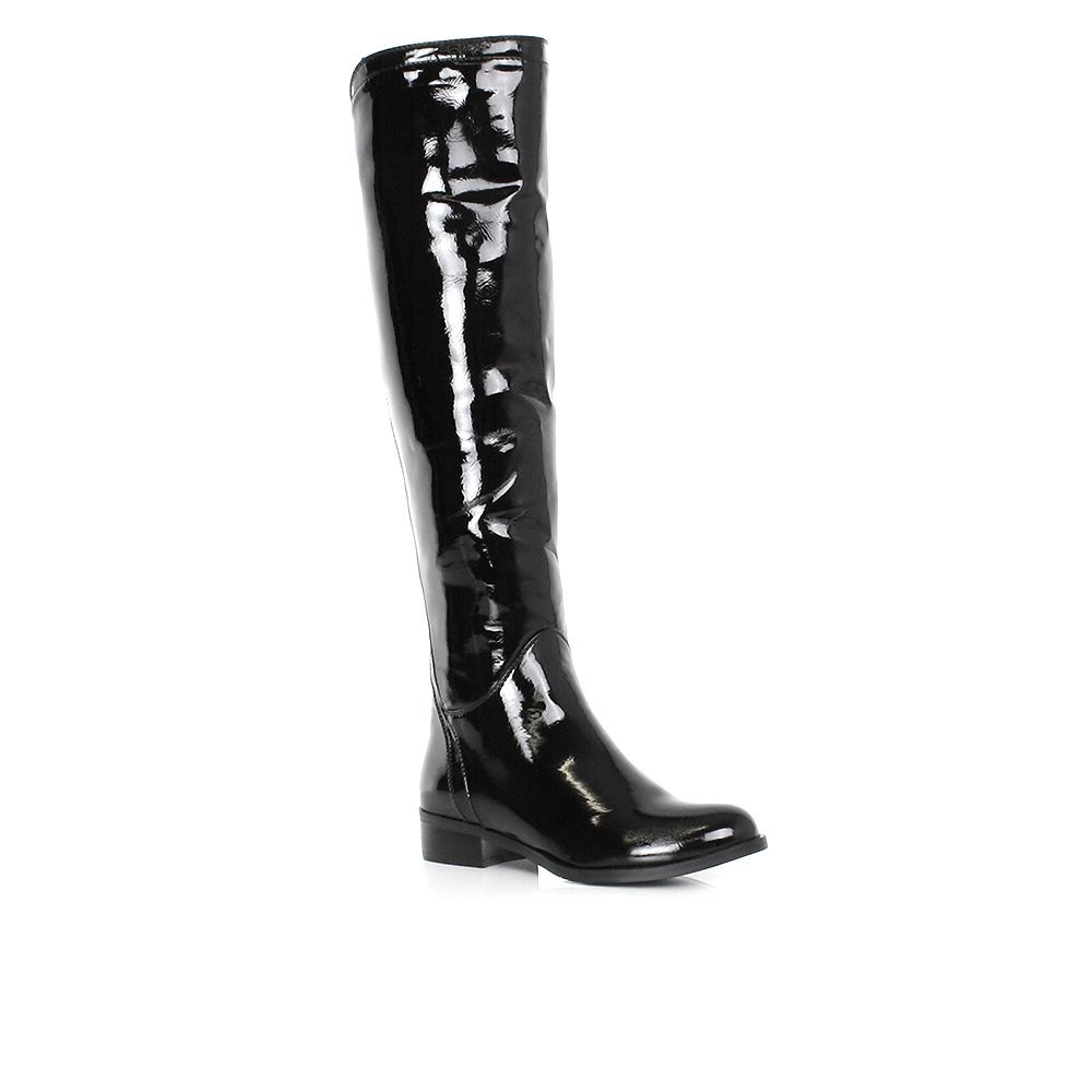 Damen Stiefel Überknie Schenkelhoch Flach Reitstiefel Leder Stil