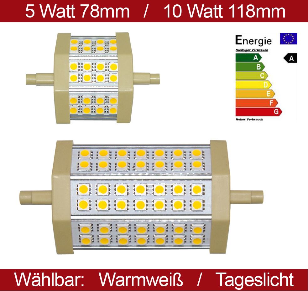 R7s LED Leuchtmittel 78 & 118mm Kaltweiß & Warmweiß Halogenstab Stab