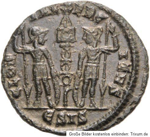 3672.Constantine II Constantinus junior Follis GLORIA Soldaten