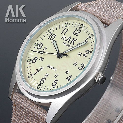 NEU AK Damen Herren Analog Leinwand Armbanduhr fluoreszierende Zeiger