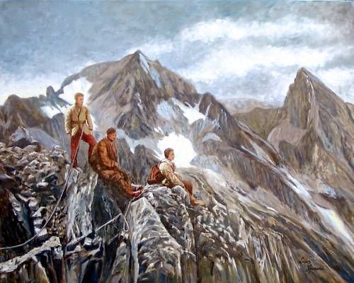 ARLBERG Bergsteiger 1930 Berge Gebirge Gemälde Luis Sporeni Bregenz
