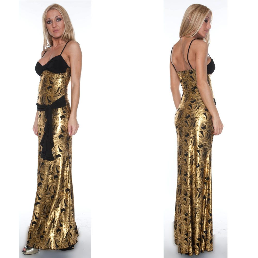 Abendkleid Gold mit Schwarz Glamour 135 S M L Elegant ausgehen Kleider