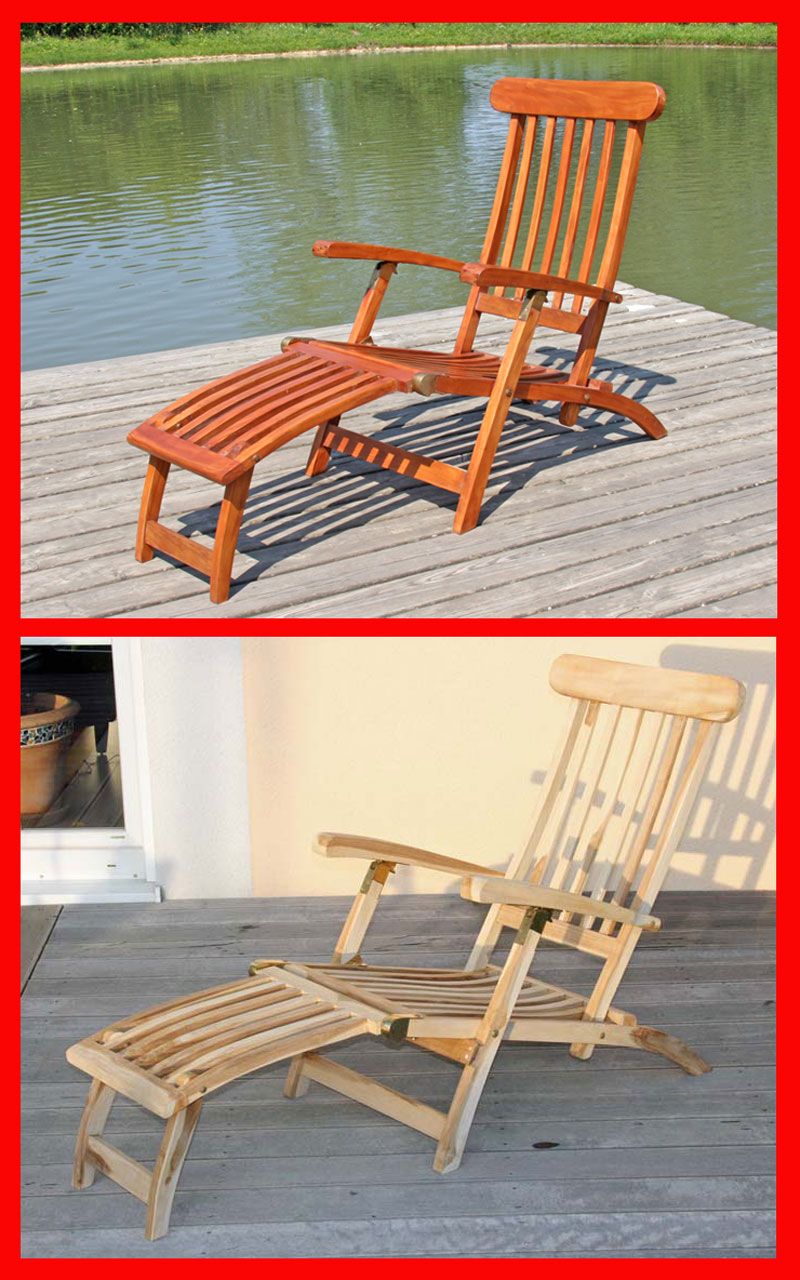 Deckchair Sonnenliege, 146x57x96cm, Hartholz (opt.Teak)