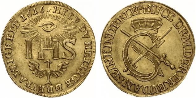 D137 Sachsen Dukat 1616 Sophiendukat Johann Georg I., 1615 1656 GOLD
