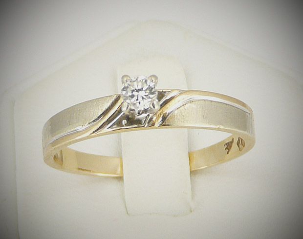 RING 585er Gold Solitär Brillant 0,14 ct. GG WG 585 Brillantring