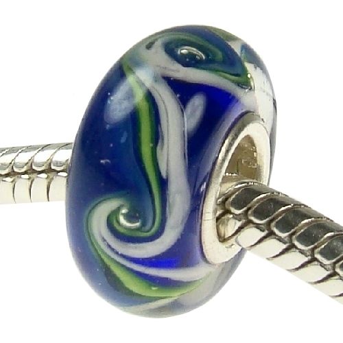 ORIGINAL MURANO GLAS BEAD ECHT 925 STERLING SILBER ELEMENT BLAU WEISS