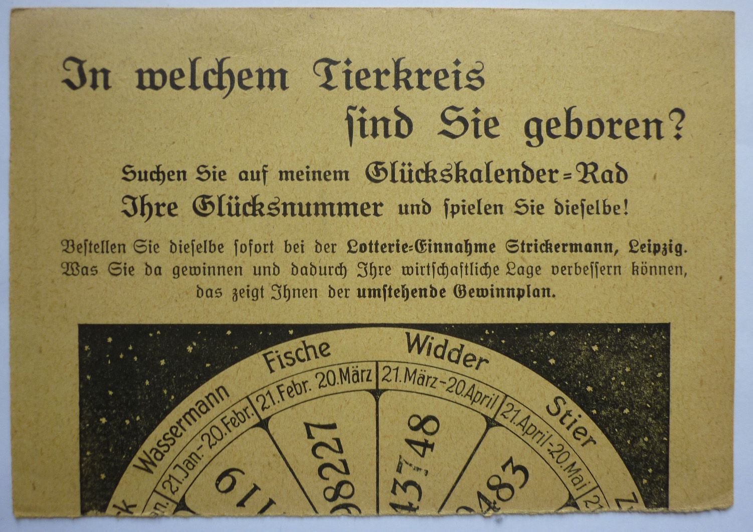 LOTTERIEKARTE 1931 Das große Los LOTTERIE EINNAHME STRICKERMANN