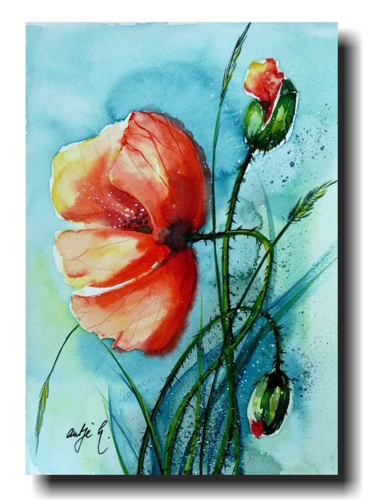 KUNST BILD GEMÄLDE Mohn Blumen AQUARELL ORIGINAL eigenwillige