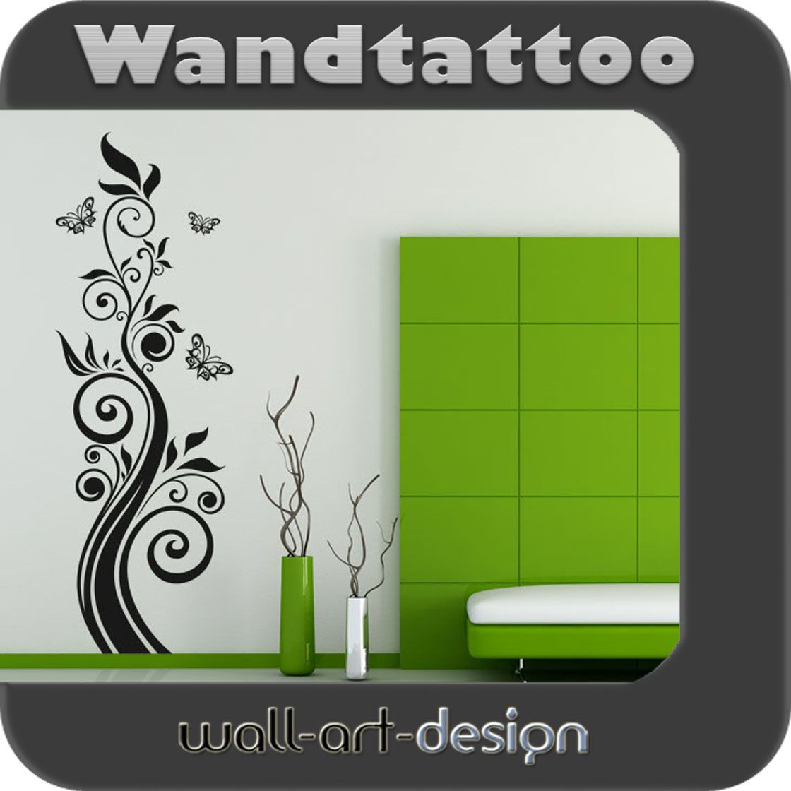 S168 Wandtattoo Blumenranke Blumen Diele Schmetterlinge