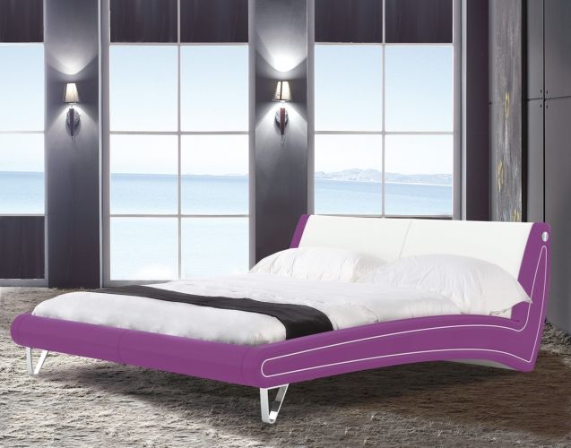 DESIGNER LEDERBETT POLSTERBETT STARDUST 180 BROMBEER