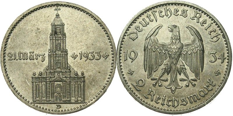 B191 J.355 Drittes Reich 2 Mark Garnisonskirche 1934 D