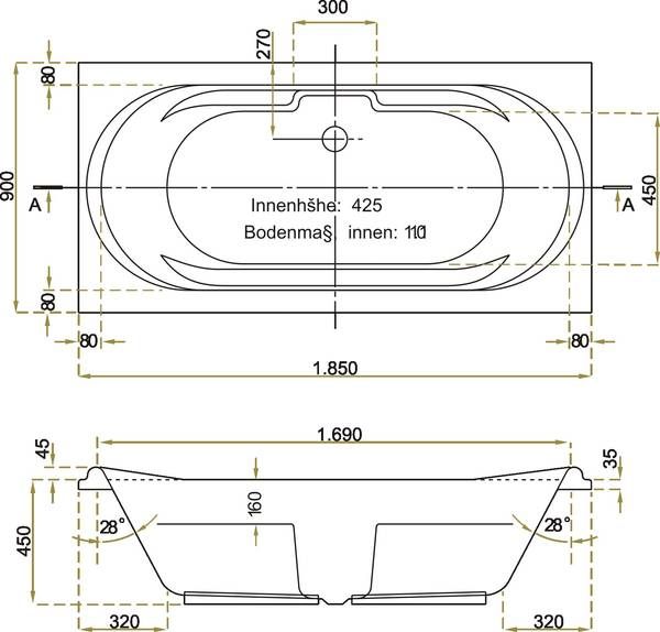 Dusar Karos de Luxe 185x90cm angeschäumter Wannenträger