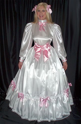 LANGES KLEID + SCHLEIFEN SATIN PVC LACK SISSY ZOFE MAID