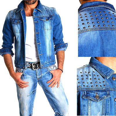 Japan Club JeansJacke Nieten Jeans Herren Biker Jacke Star Style XS S