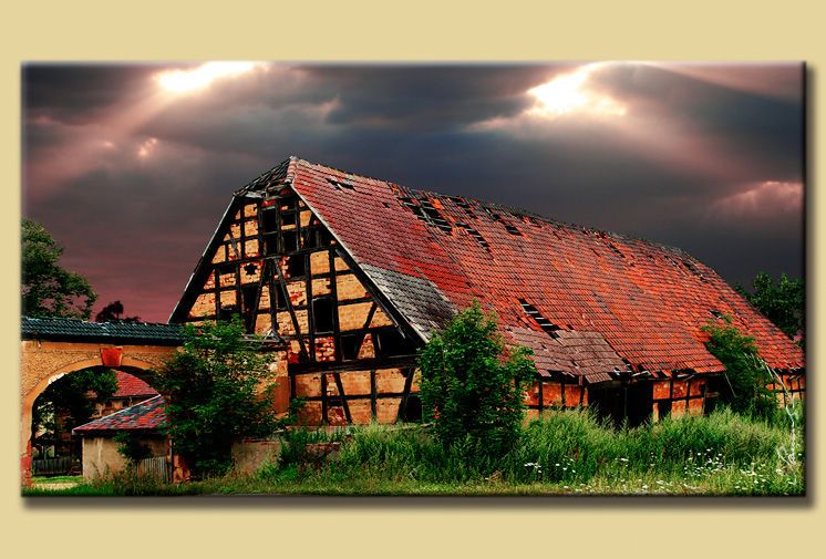 Altes Haus Sturm Gebäude Leinwand Bilder 100x55 XXL