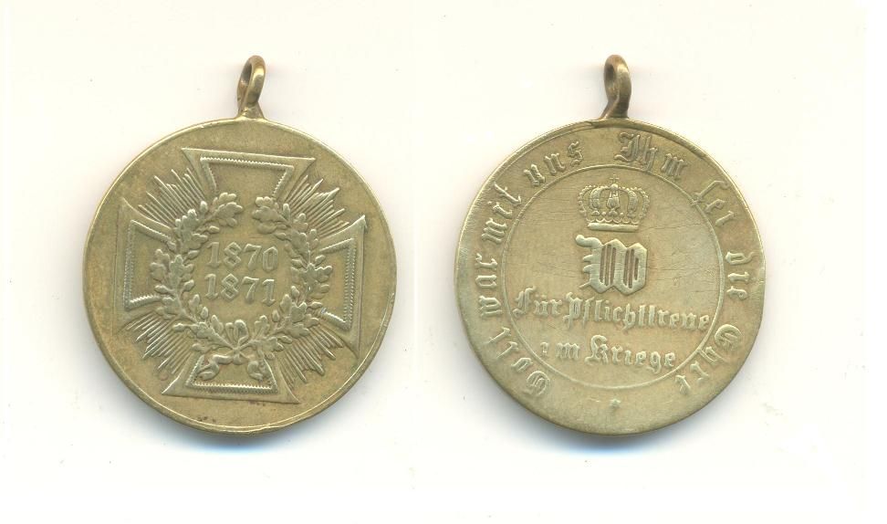 Preussen Messing Medaille Orden 1870 1871 fuer Pflichttreue im Kriege