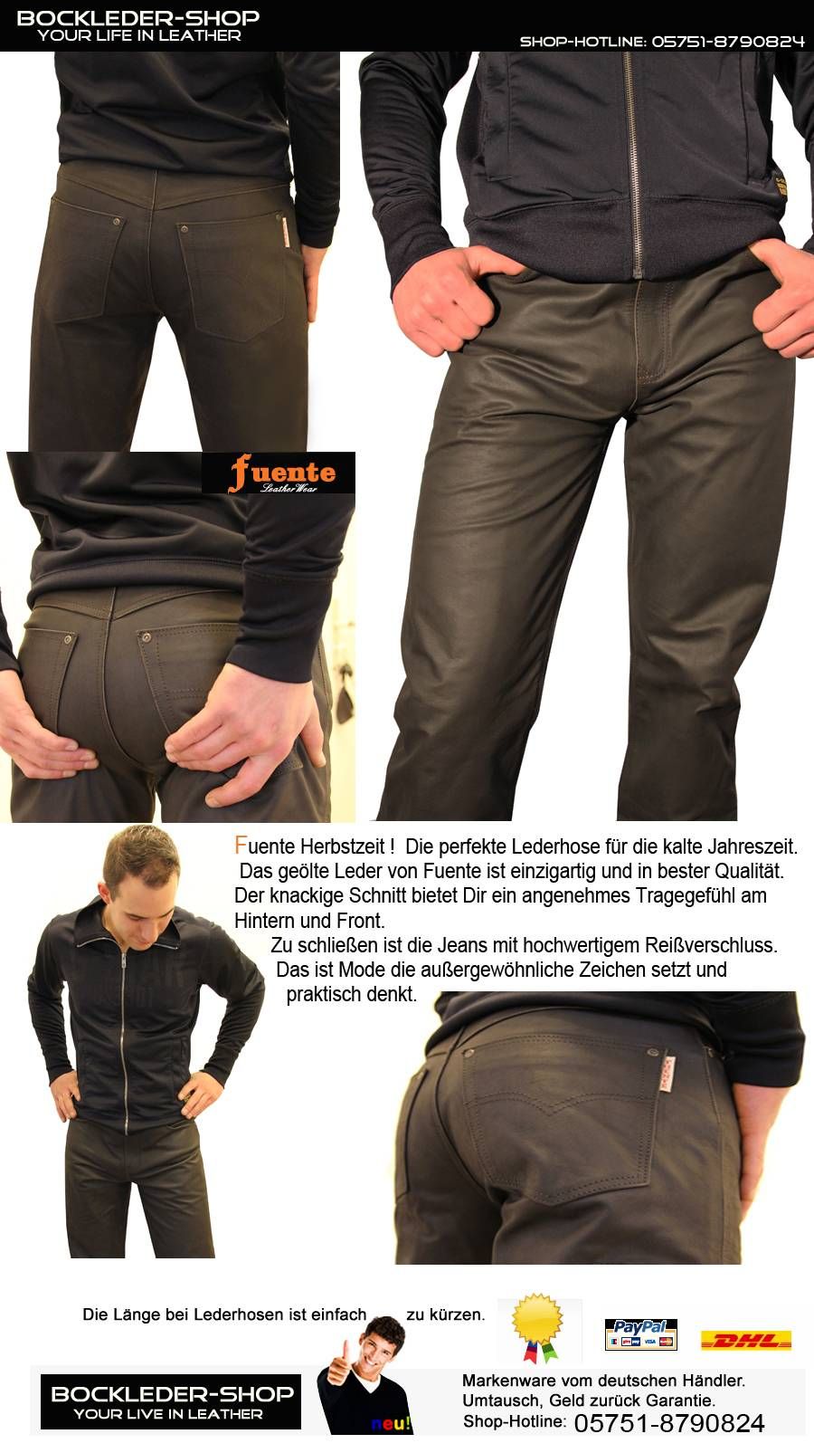 Fuente Herbstzeit echte Lederhose geölte Lederjeans braun leather