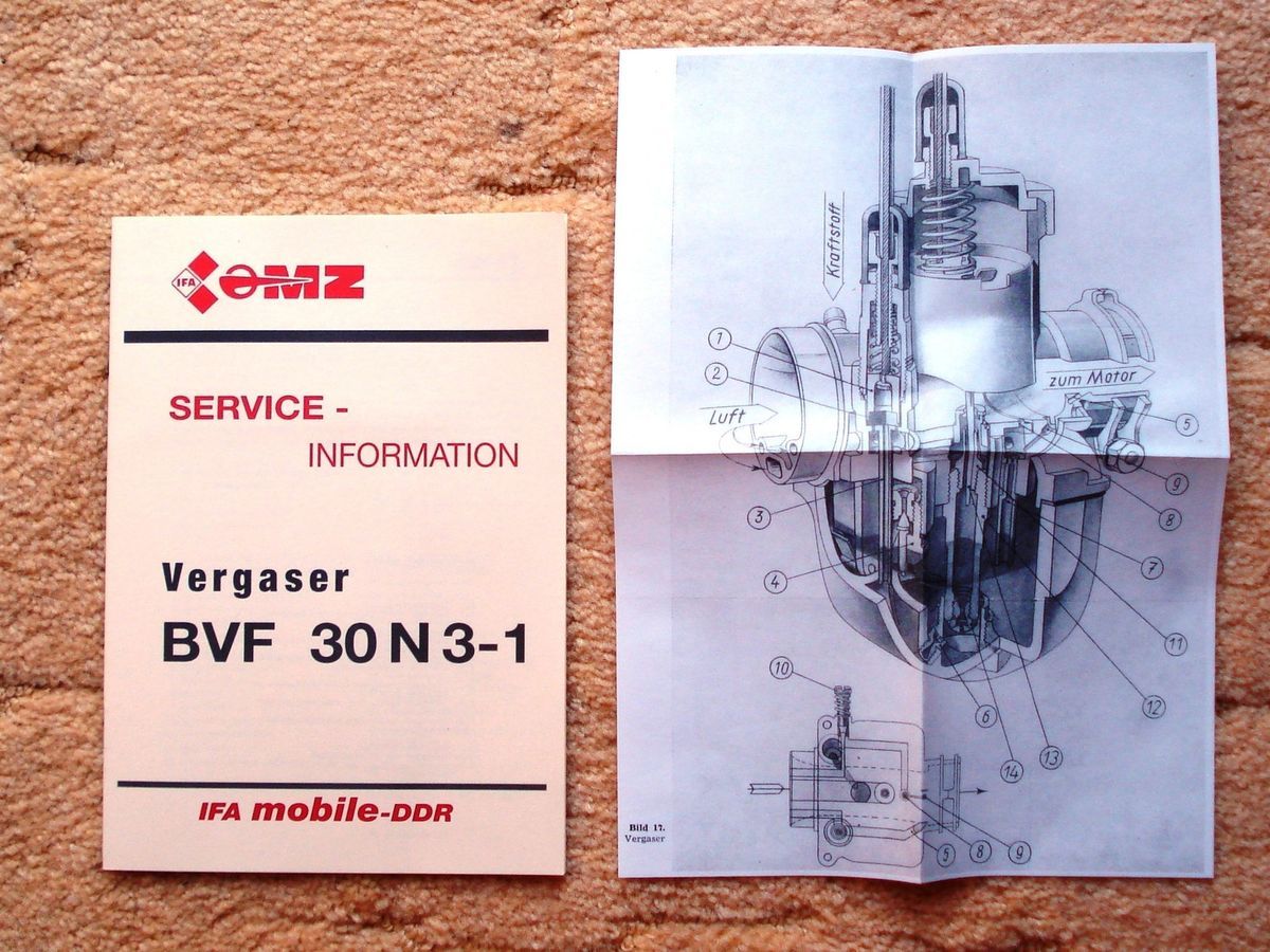 MZ ETZ 251 301 Service Info Handbuch Anleitung Vergaser BVF 30N3 1 NEU