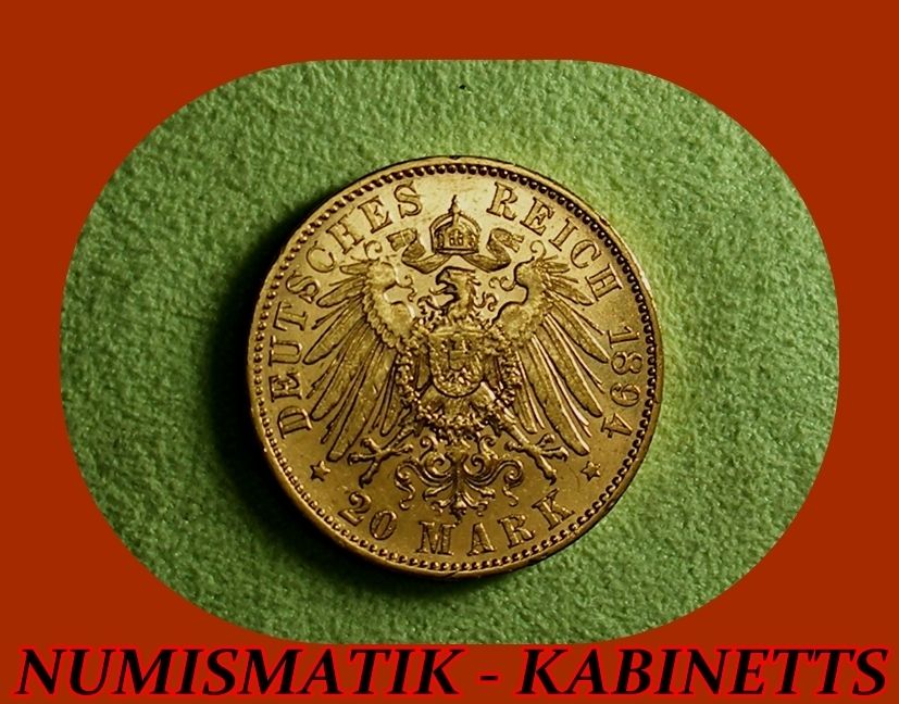 SACHSEN ALBERT 20 MARK 1894 MULDENHÜTTEN VORZÜGLICH GOLD