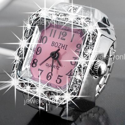 20mm Quadratisch Strass Ringuhr Fingeruhr Metall Weiß CHARMS