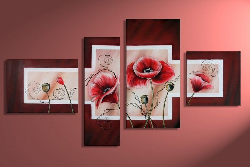 Mohn M4  4 Bilder ca.120x70cm KOMPLETT Handgemalt