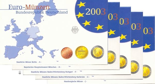 BRD Kursmünzensatz (orig., nom. 3,88 Euro) 2003 ADFGJ PP