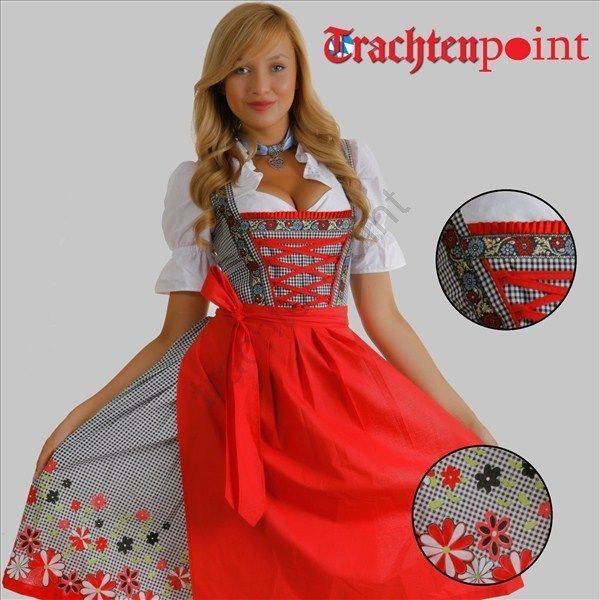 3tlg Dirndl Bluse Schuerze Trachtenkleid Gr 34 36 38 40 42 44 46 48 50