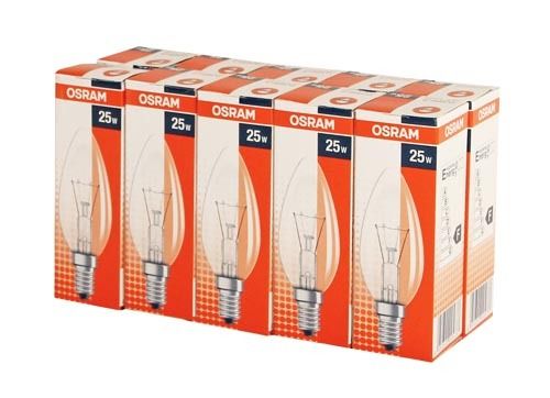 10x Osram Kerze Classic B Glühlampe Glühbirne 25W E14 klar