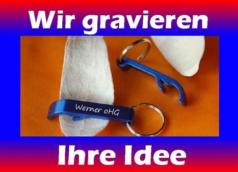 Werbeartikel 75 FLASCHENÖFFNER Alu blau   inkl Gravur