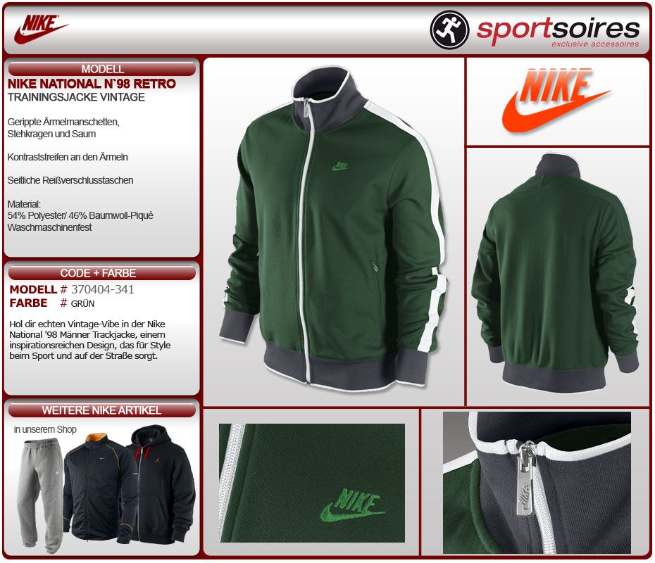 NIKE N98 NATIONAL TRACK JACKE RETRO JACKET 370404 341